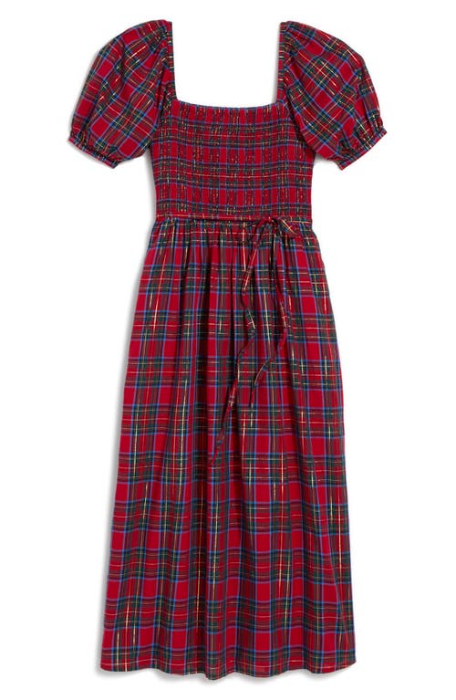 Vineyard Vines Ellen Plaid Puff Sleeve Midi Dress In Multi
