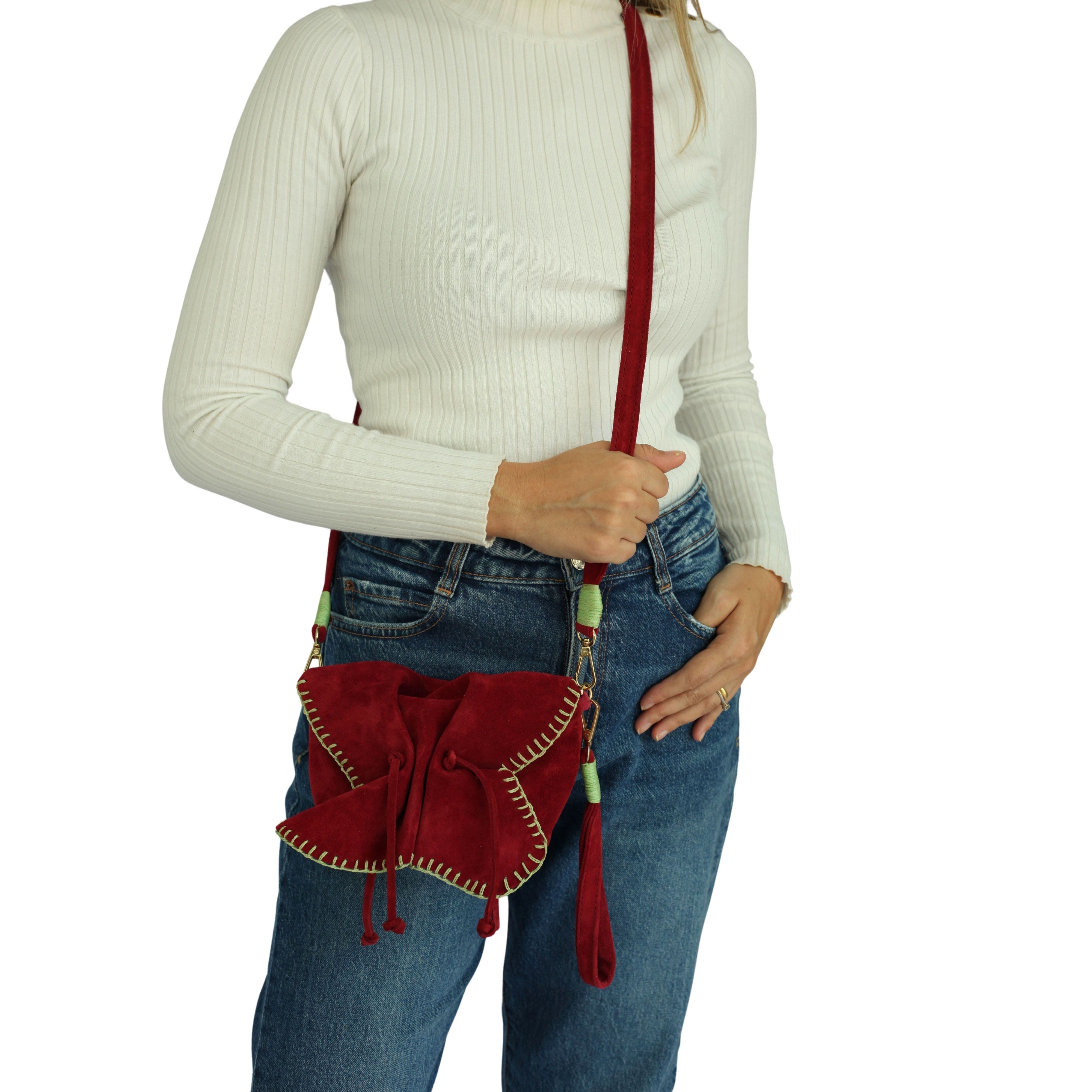 Carlos Falchi Mini Butterfly Suede Leather Bag, Alternate, color, Malbec