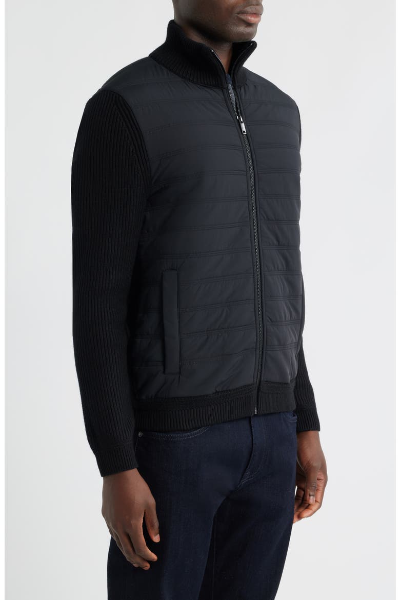 Townsend Hybrid Quilted & Rib Zip Jacket, Alternate, color, BLACK