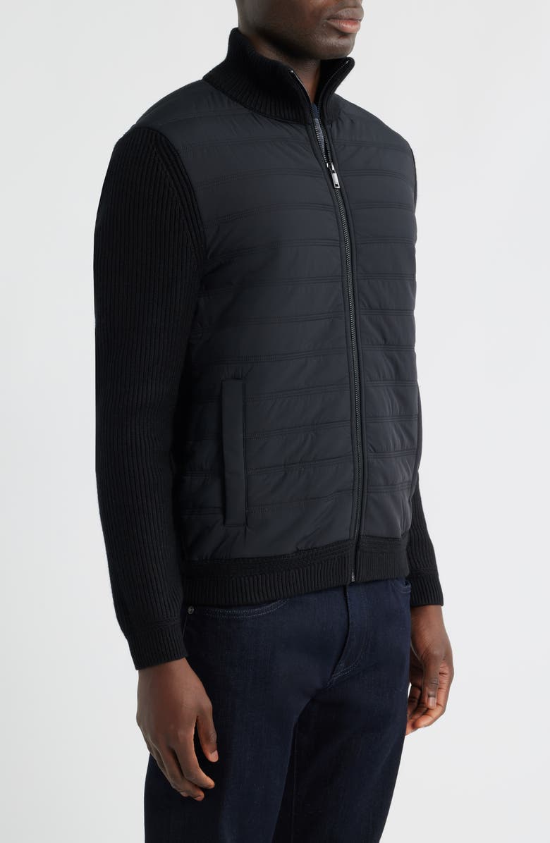 Reiss Townsend Hybrid Quilted & Rib Zip Jacket, Alternate, color, Black