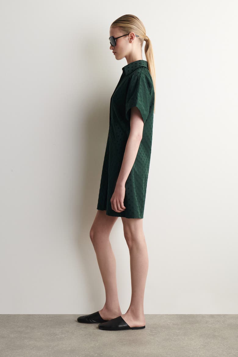 Polka-dot Jacquard Cotton Shirt Dress, Alternate, color, DARK GREEN / POLKA DOT
