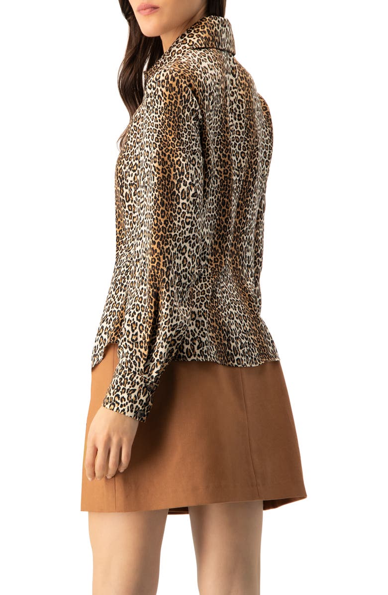 IVONNE Animal Print Satin Shirt, Alternate, color, Brown