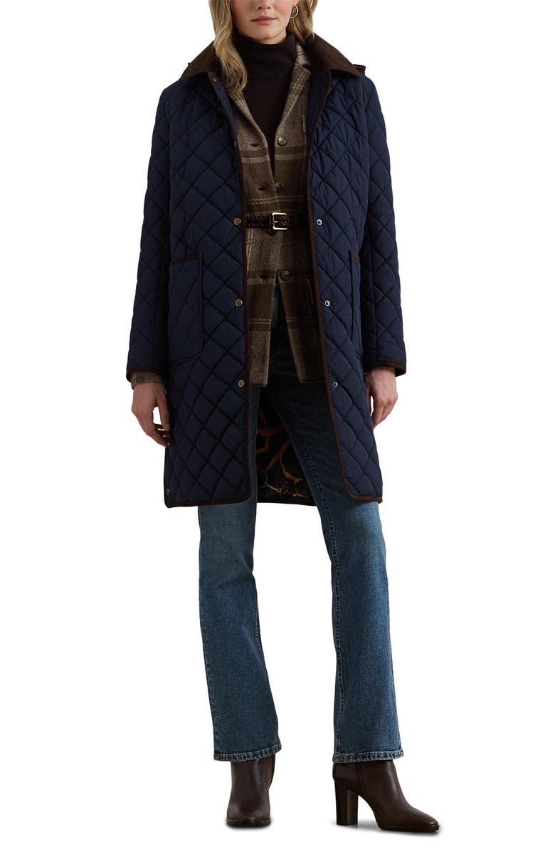 Lauren Ralph Lauren Diamond Quilted Hooded Coat, Alternate, color, Dk Navy