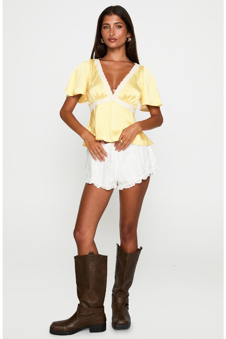 Lace Trim Satin Top, Alternate, color, YELLOW
