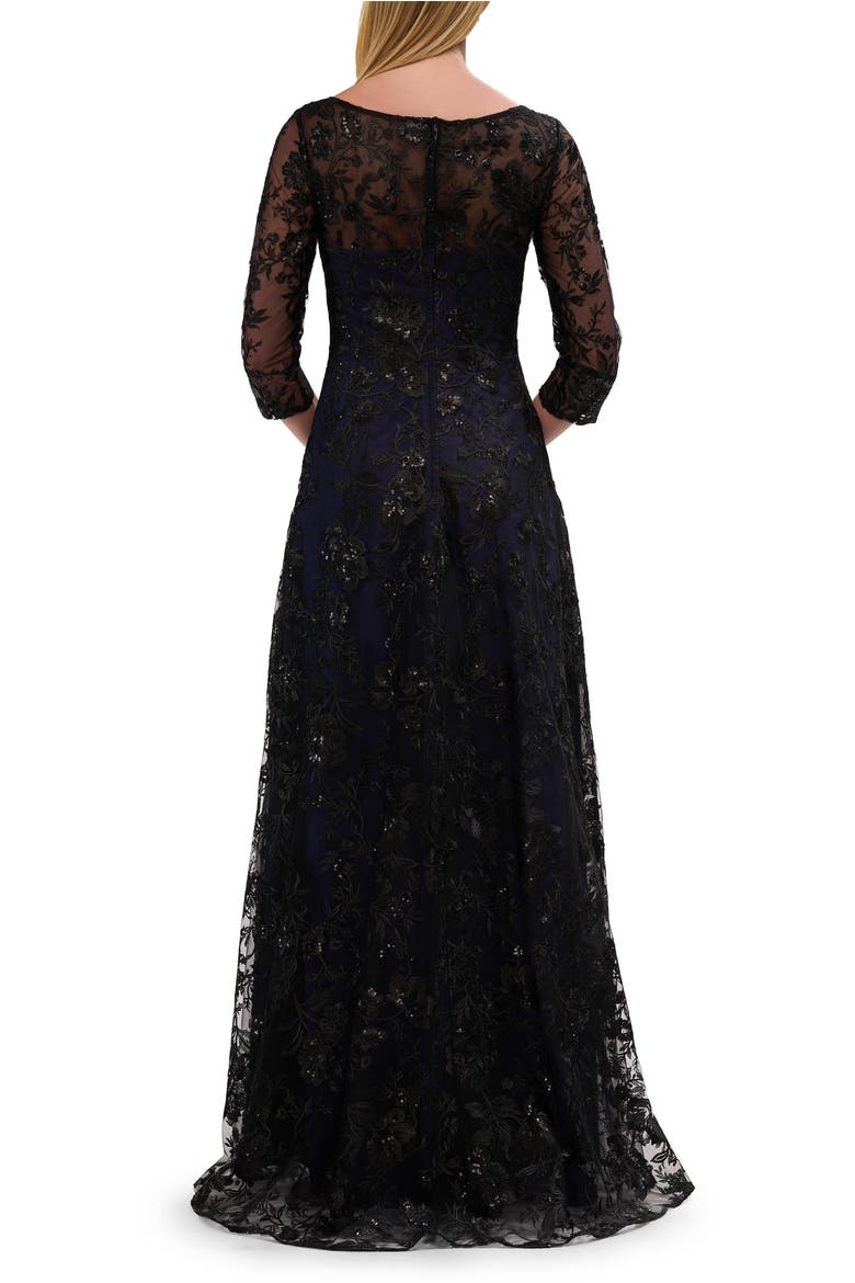 Mother of the Bride Dress with Full Skirt and Illusion Neckline, Alternate, color, Black/Navy