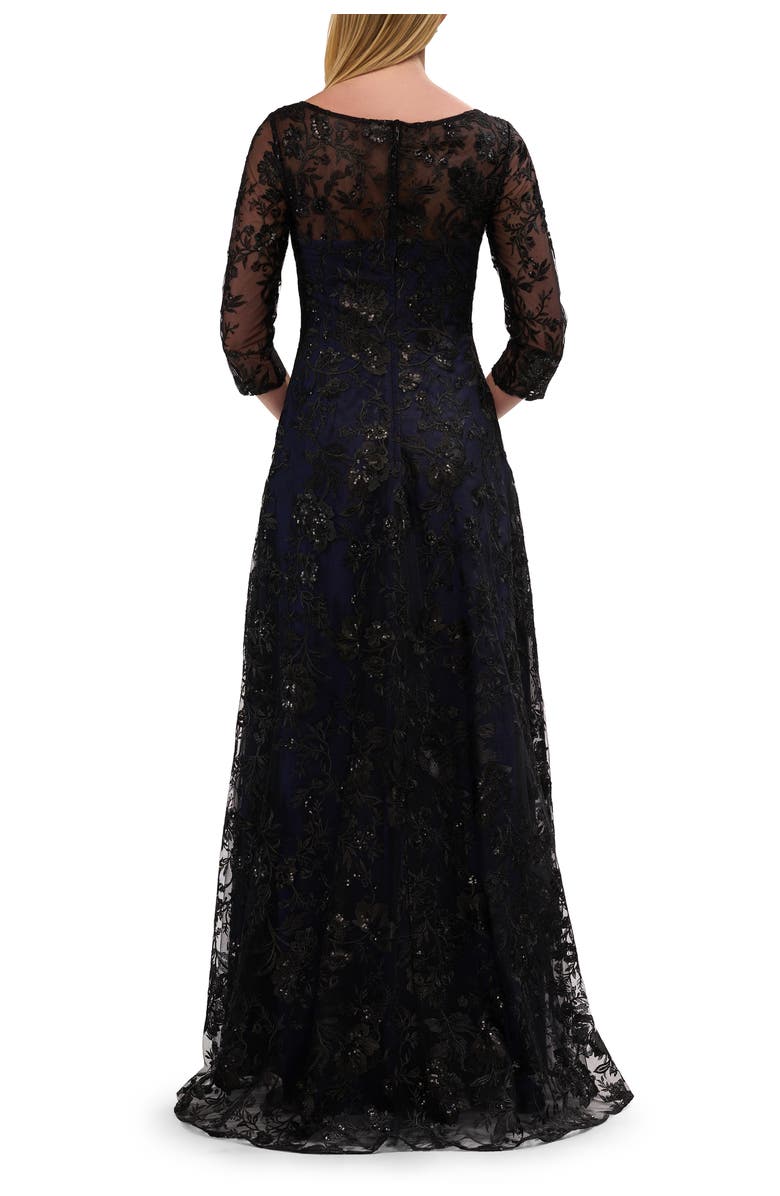 La Femme Mother of the Bride Dress with Full Skirt and Illusion Neckline, Alternate, color, Black/Navy