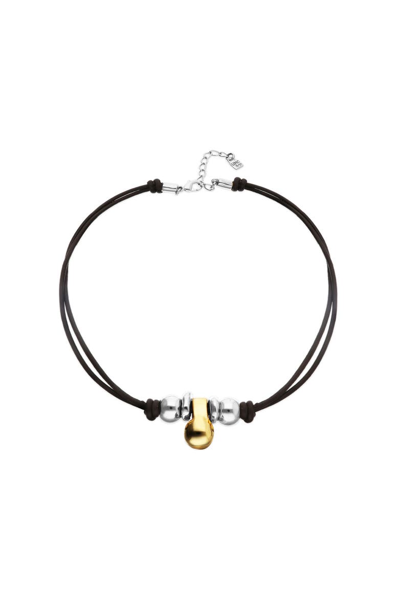 Leather Necklace with Three Dials Plated in a Mix of Silver and 18K Gold, Alternate, color, Gold