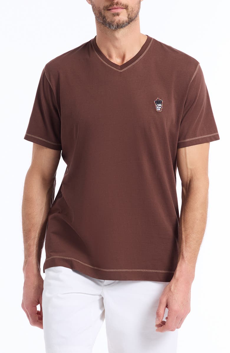 Robert Graham Damien V-Neck T-Shirt, Main, color, Brown