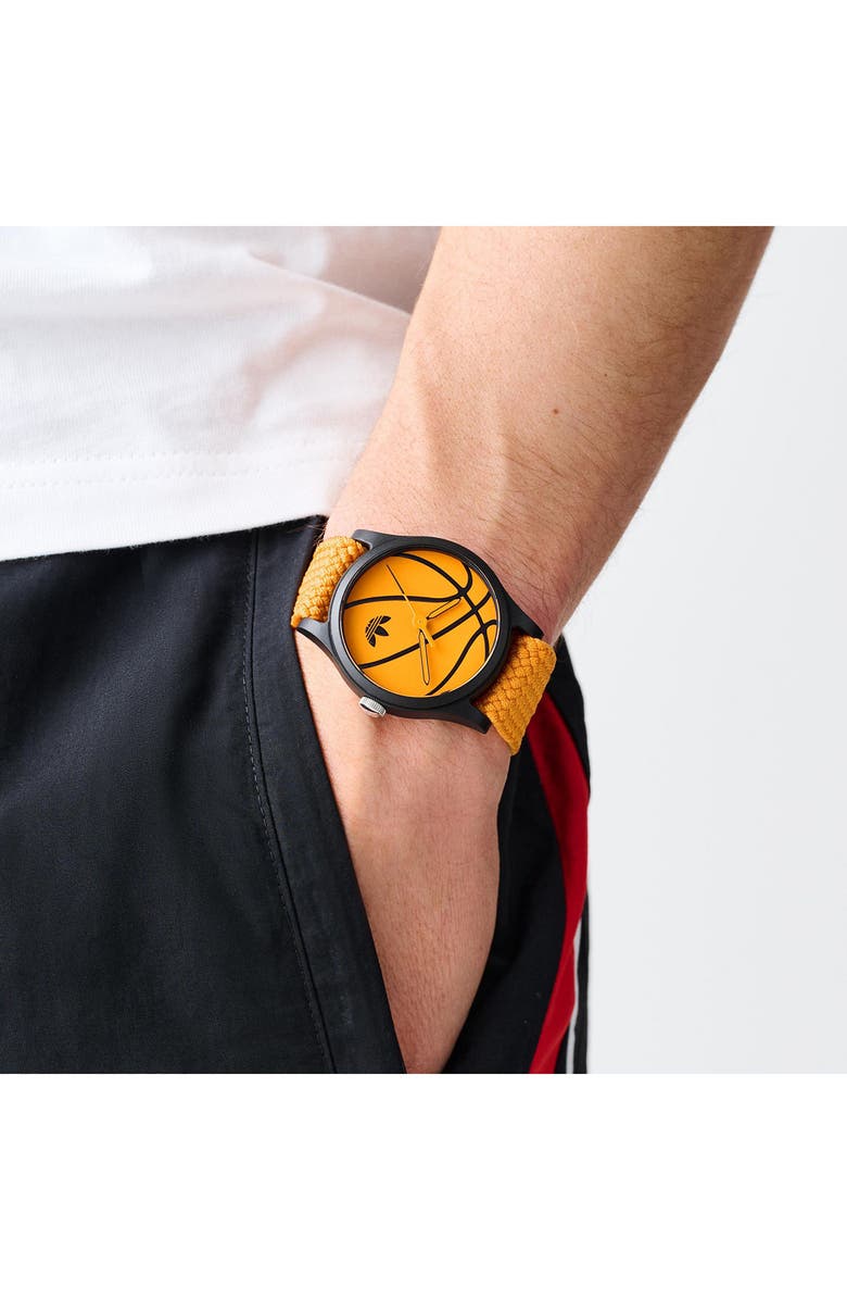 adidas AO Style Orange Basketball Dial Webbing Strap Watch, 39mm, Alternate, color, 