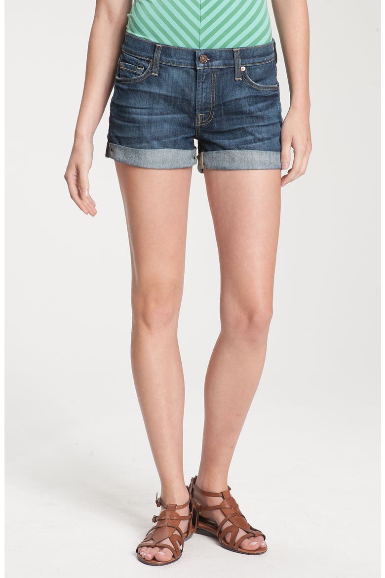 7 For All Mankind® Roll Cuff Denim Shorts, Main, color, NOUVEAU NEW YORK DARK