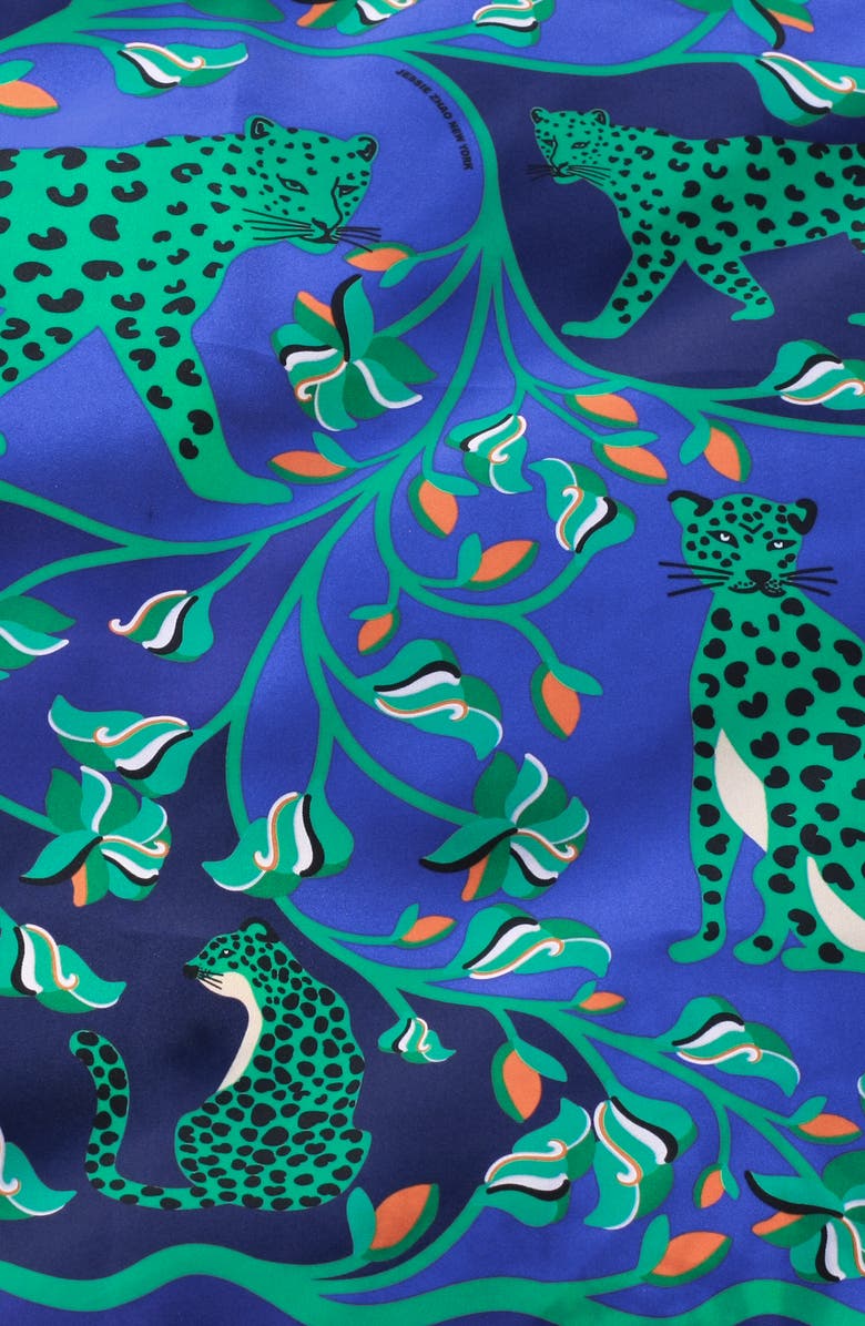 Jessie Zhao New York Double Sided Silk Scarf Of Leopards In The Verdant Wild - Large, Alternate, color, Green