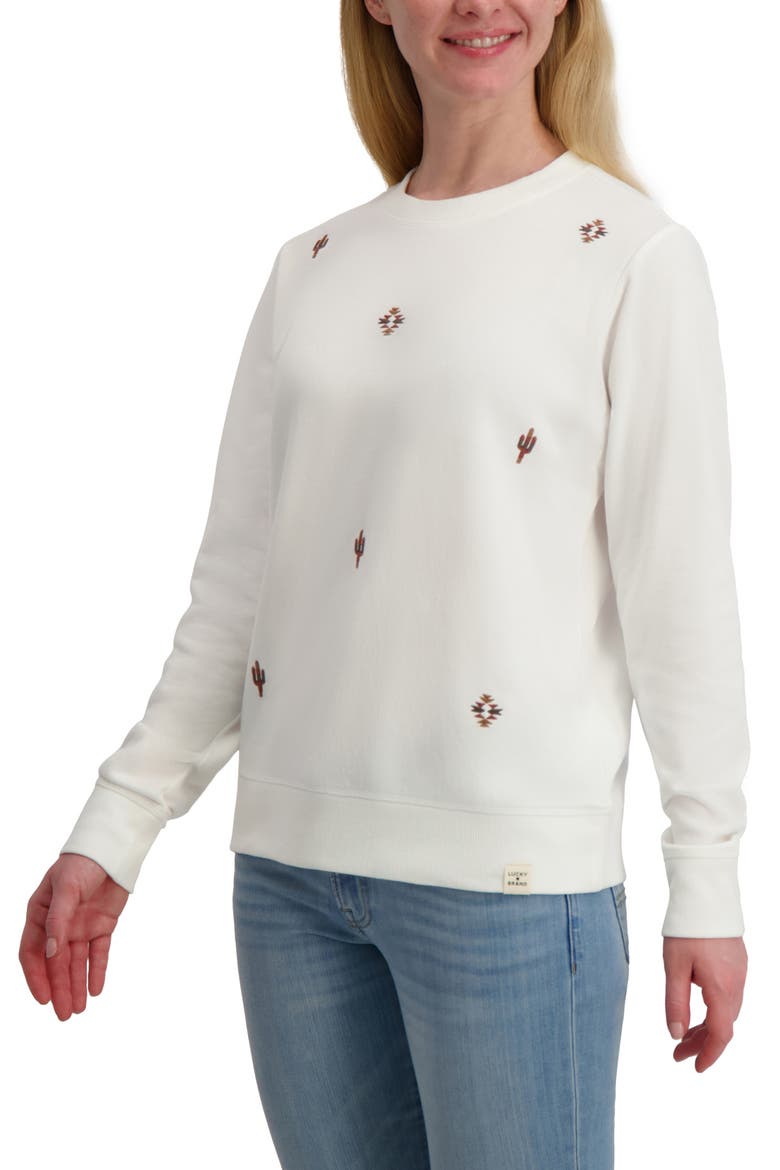 Embroidered Crewneck Sweatshirt, Alternate, color, IVORY/ TAN