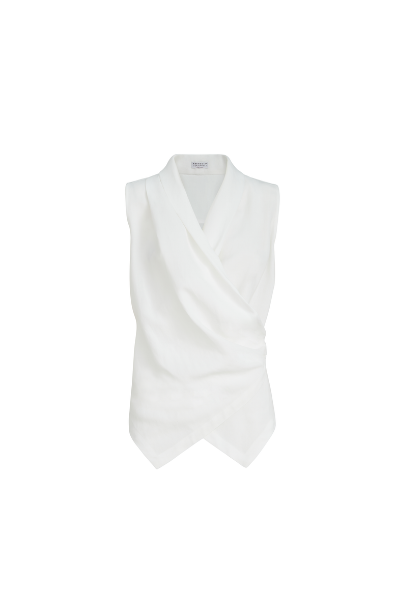Fluid twill vest with monili, Alternate, color, White