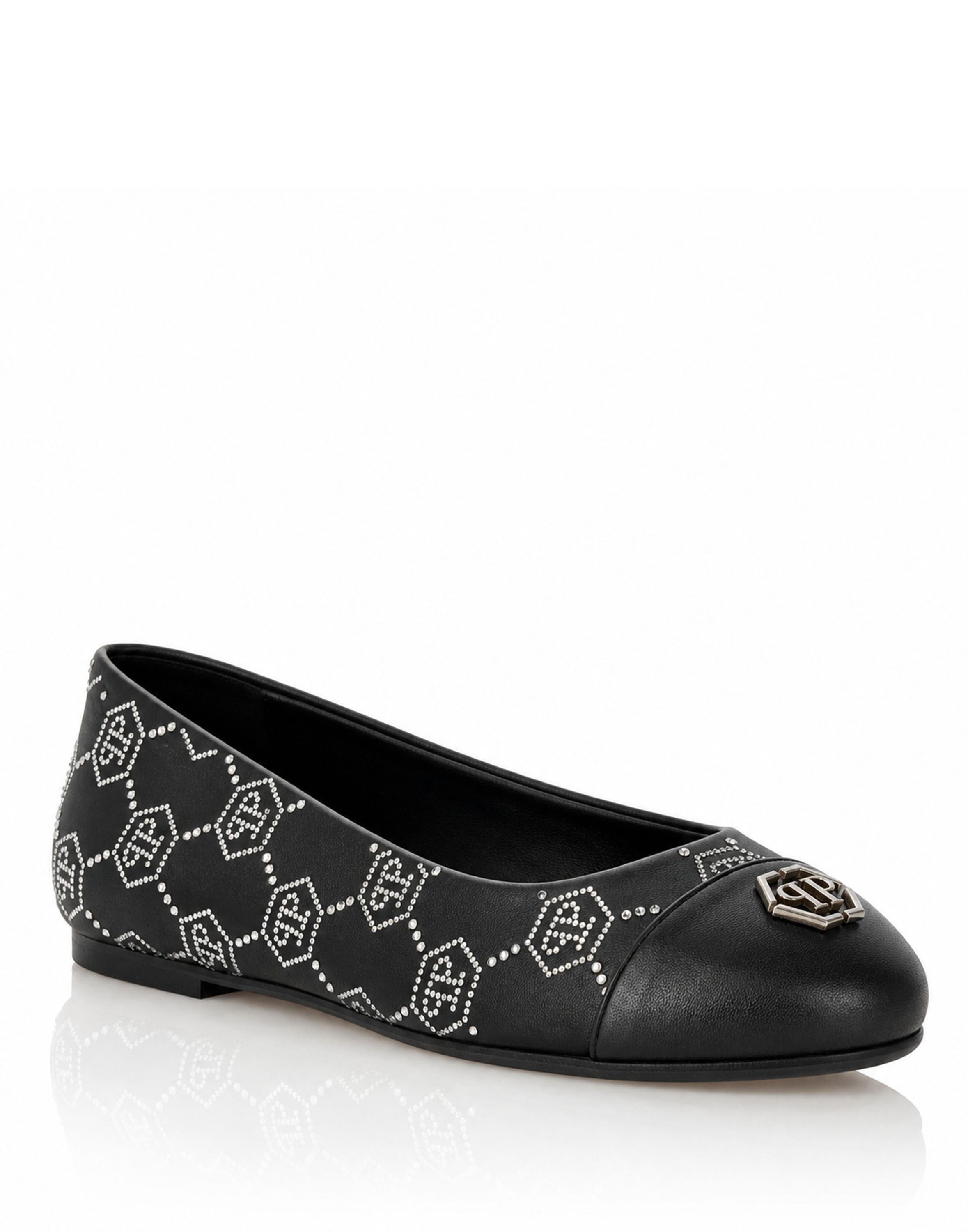 Nappa Leather Ballerina Flats Monogram Strass Women, Main, color, black