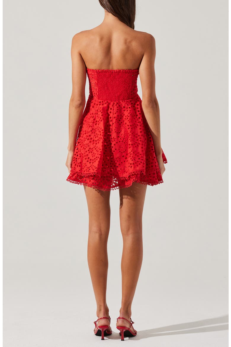 Deasia Eyelet Embroidery Strapless Minidress, Alternate, color, RED