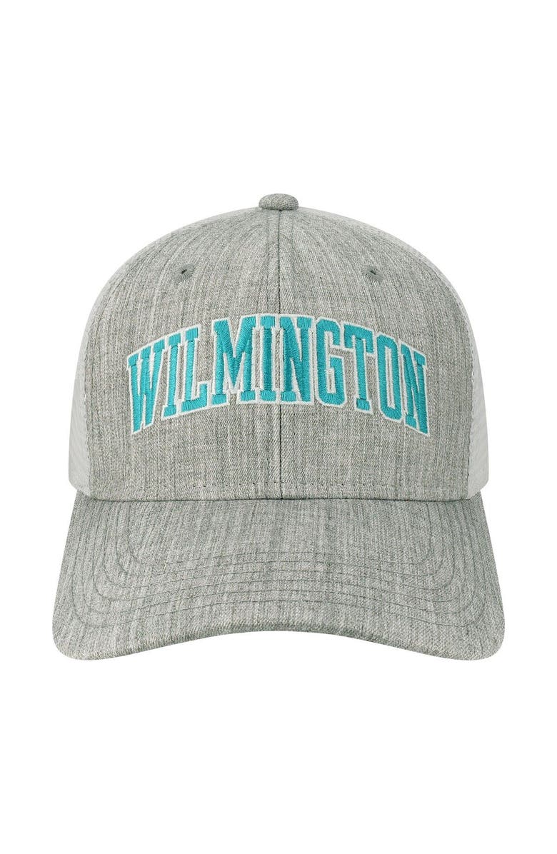 LEGACY ATHLETIC Men's Heather Gray/White UNC Wilmington Seahawks Arch Trucker Snapback Hat, Alternate, color,