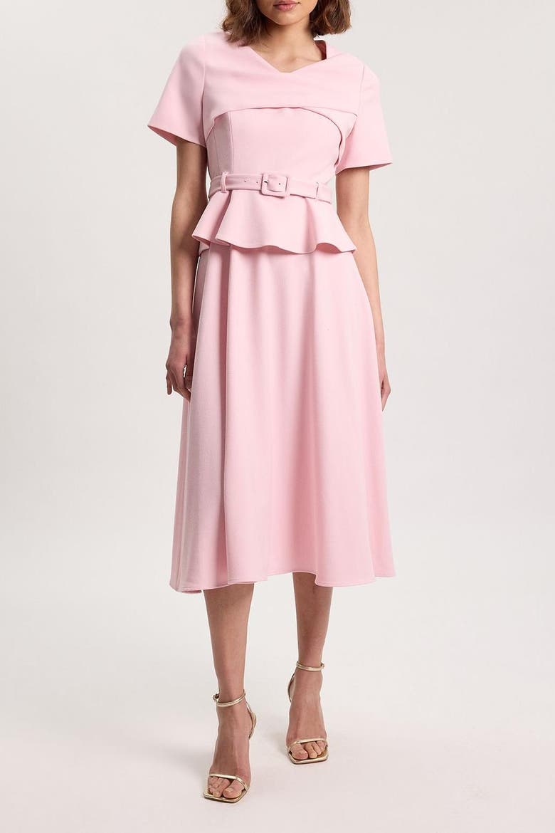Belted Midi Dress, Alternate, color, Light Pink