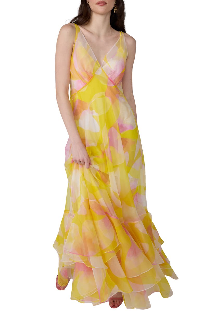 Diane von Furstenberg Astra Abstract Floral Cotton & Silk Gown, Alternate, color, Island Orchid Big White