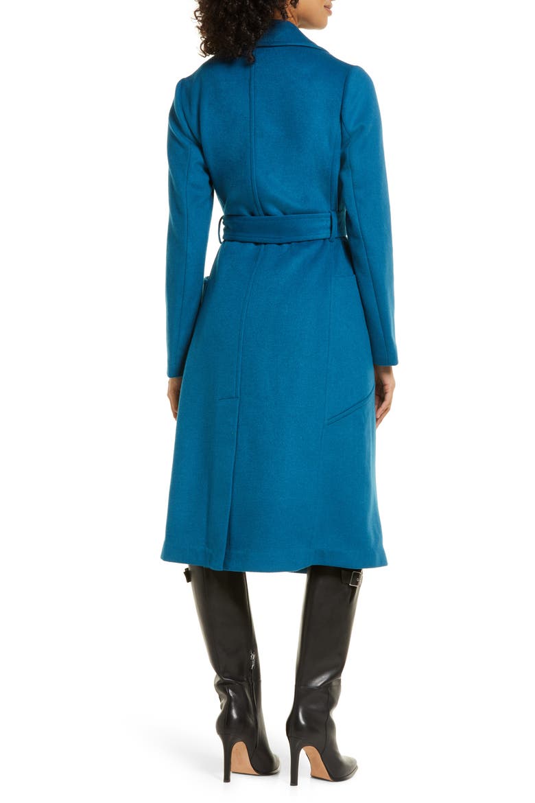 Belted Wool Blend Coat, Alternate, color, TEAL SAPPHIRE