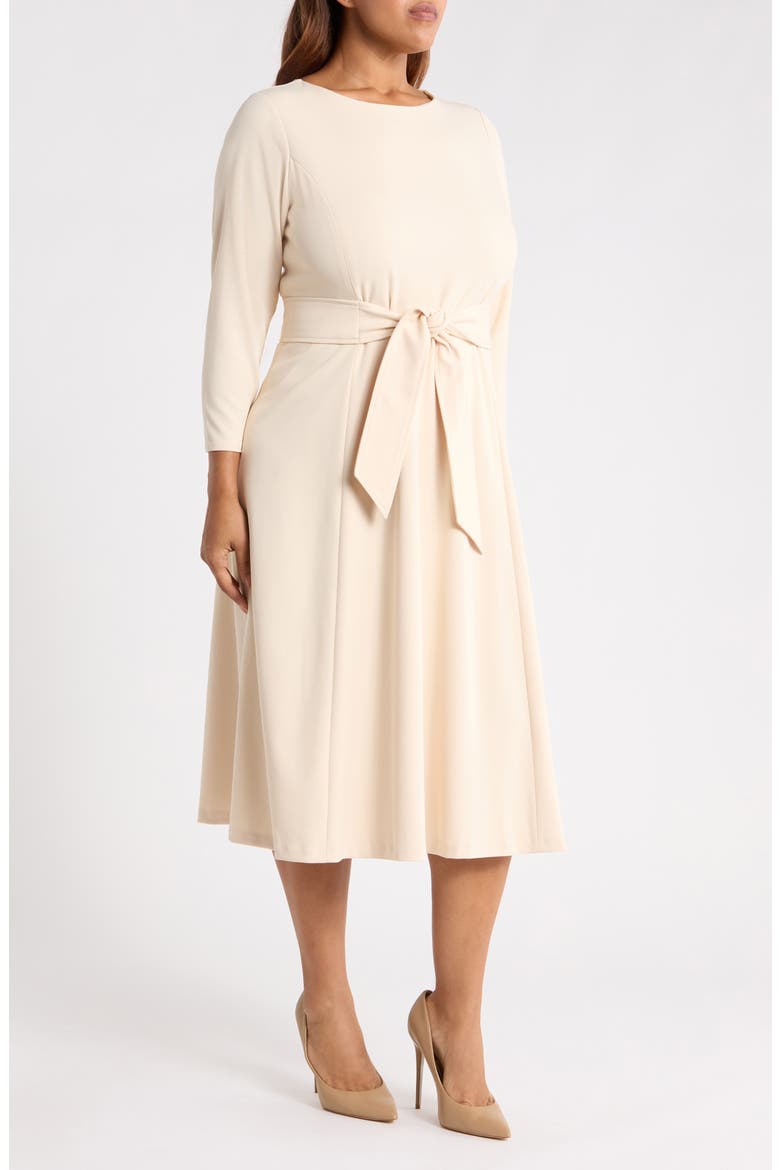 Tie Waist Scuba Midi Dress, Alternate, color, MACADAMIA