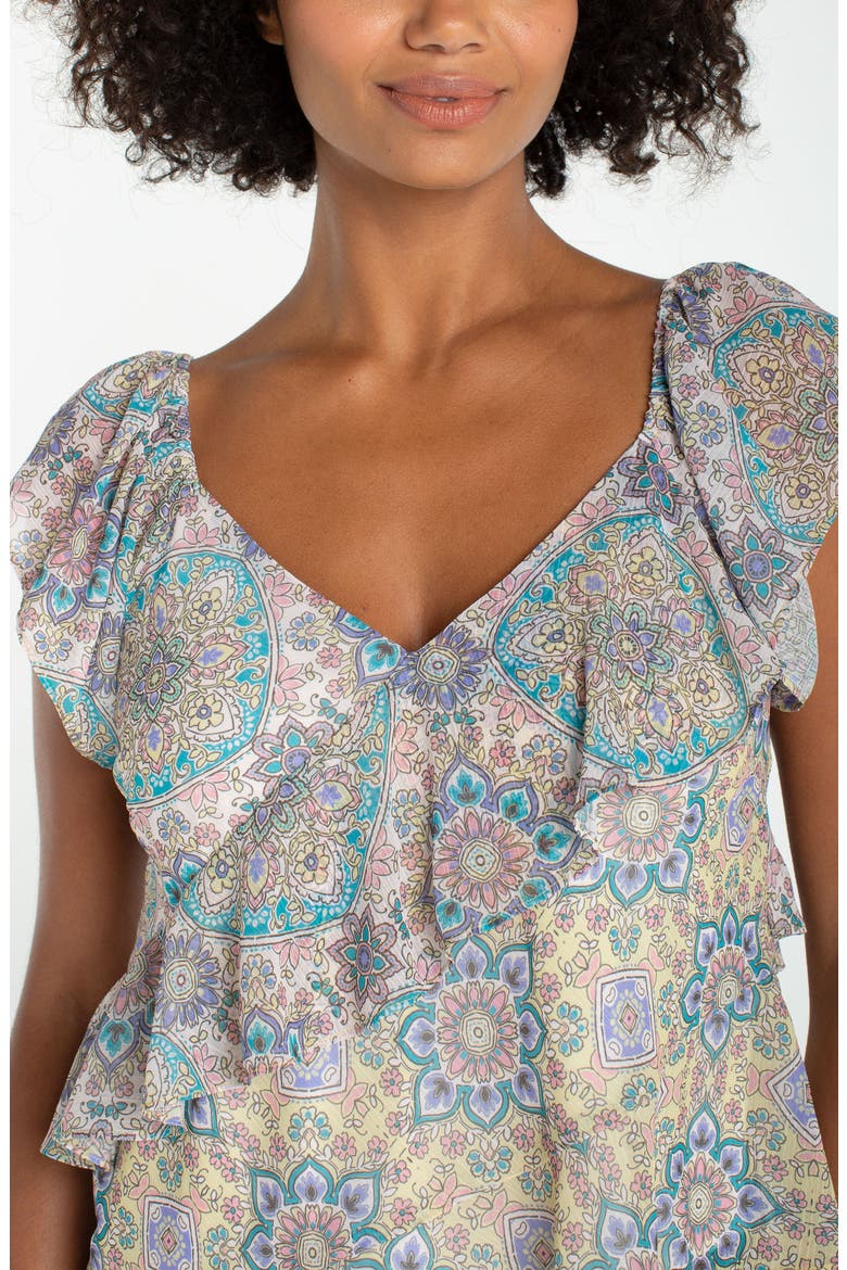 Print Ruffle Top, Alternate, color, CREAM CITRON MU
