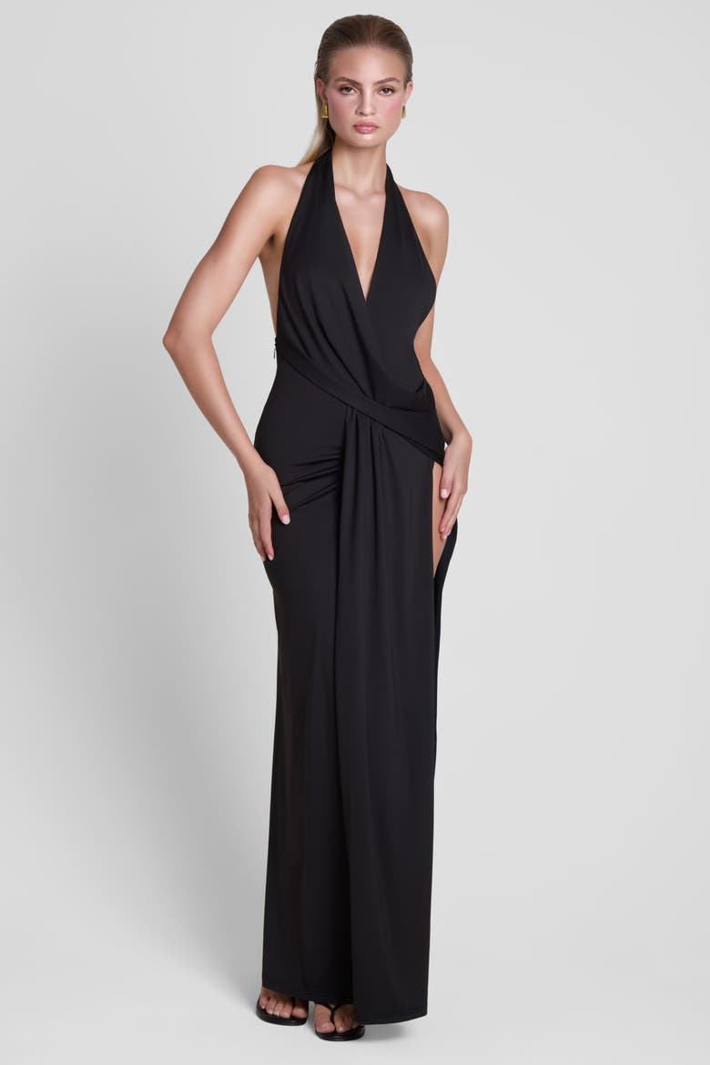 Palermo Plunge Drape Maxi Dress, Alternate, color, Black