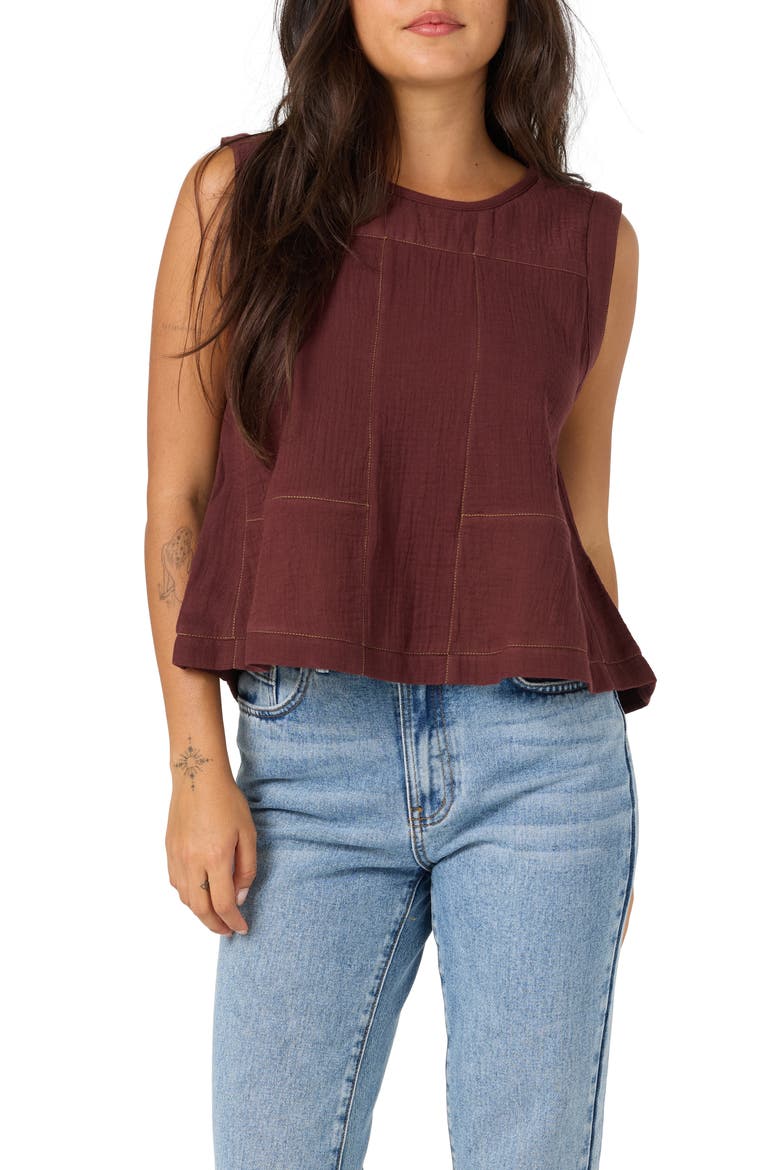 Tasia Cotton Gauze Tank, Main, color, CHOCOLATE