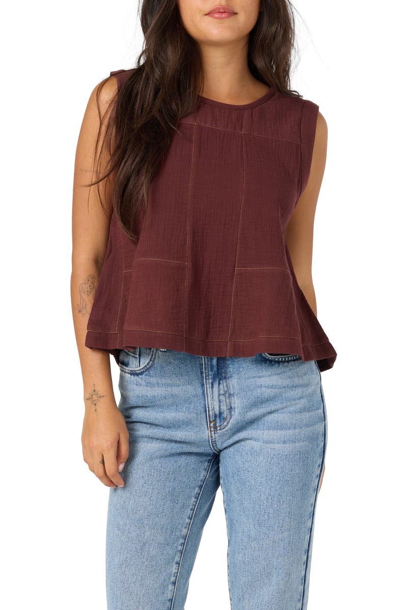 O'Neill Tasia Cotton Gauze Tank, Main, color, Chocolate