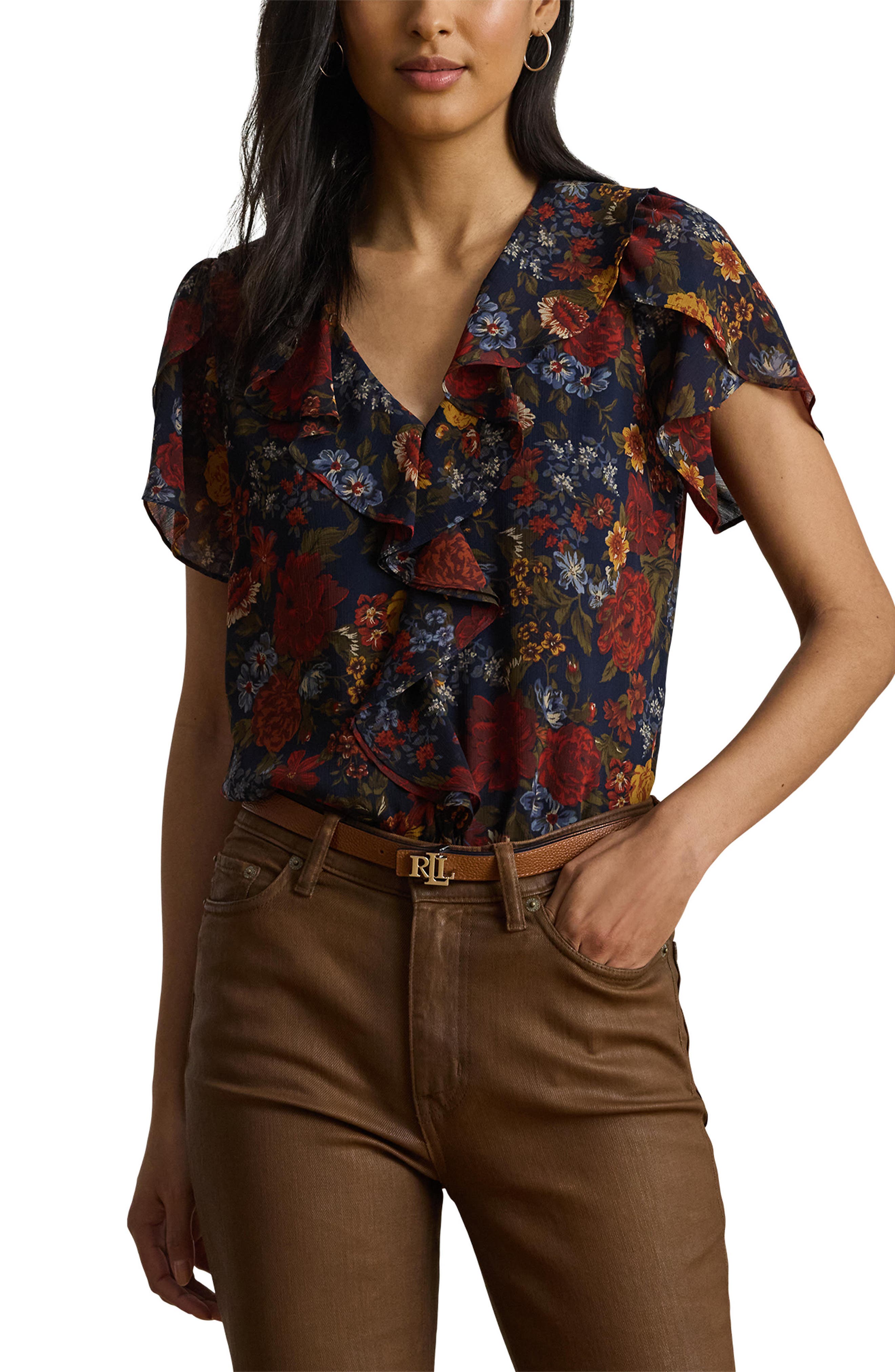 Lauren Ralph Lauren Floral Ruffle Accent Top