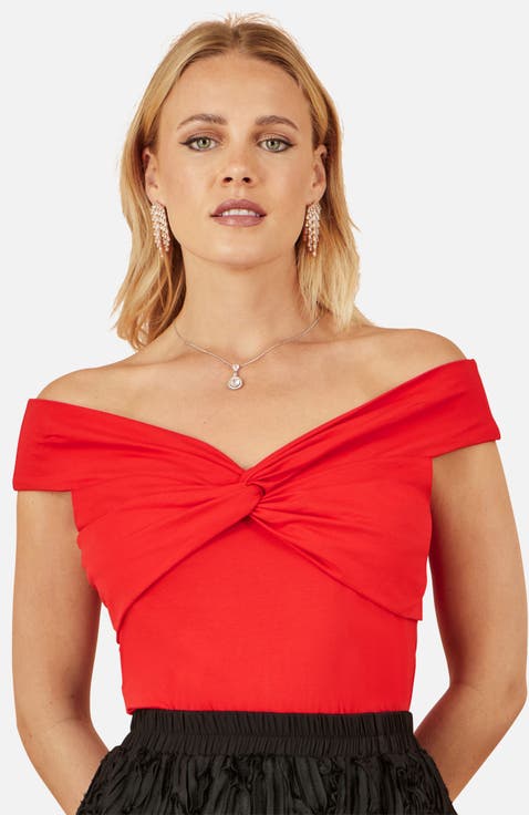 Short Sleeve Knot Detail Bardot Top
