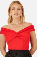 Yumi Short Sleeve Knot Detail Bardot Top