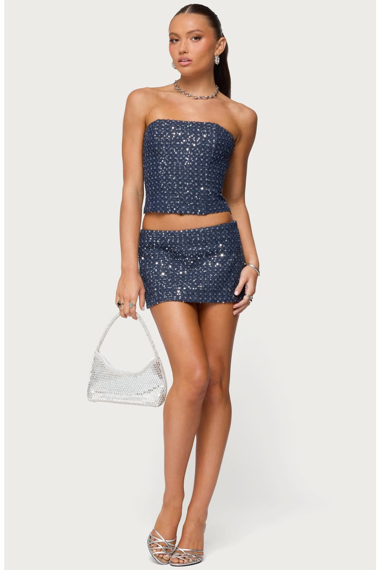 Sora Sequin Denim Miniskort, Alternate, color, DARK-BLUE