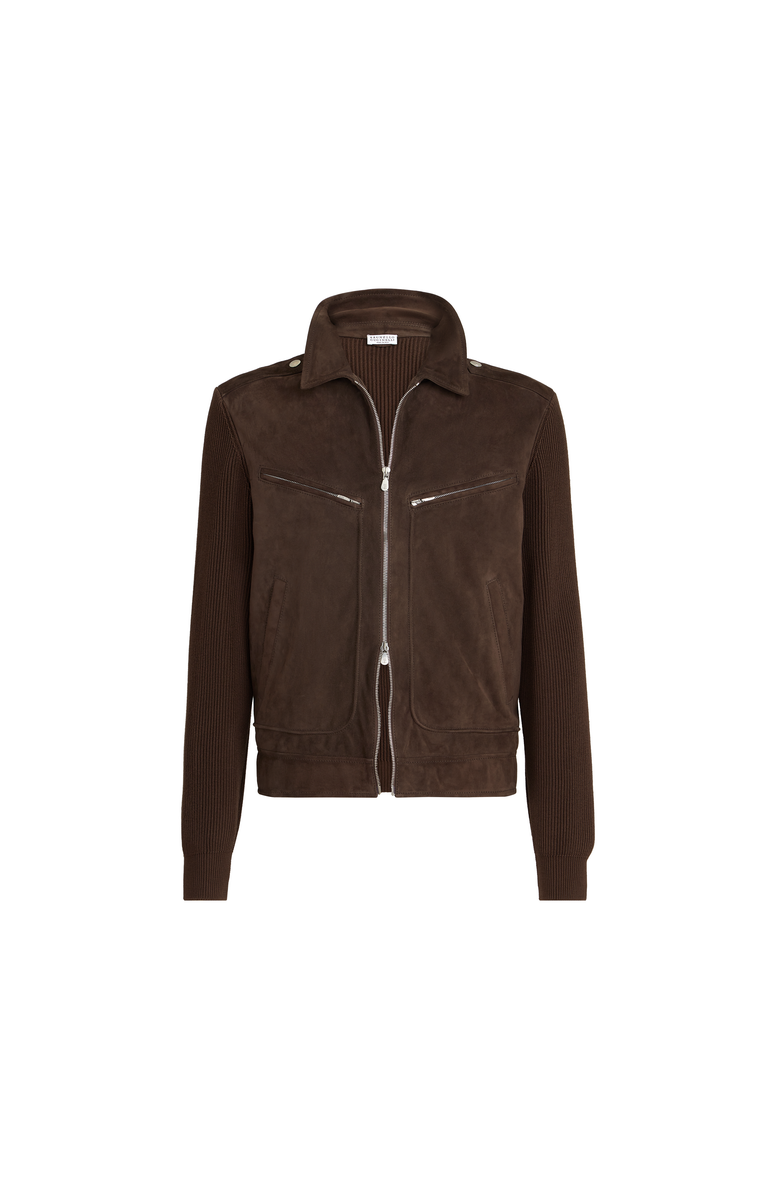 Brunello Cucinelli Suede and knit outerwear jacket, Main, color, Espresso