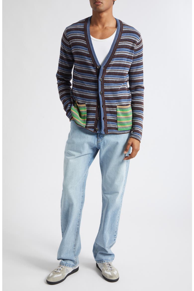 Stripe Knit Cardigan, Alternate, color, BLUE/ GREY/ BROWN/ GREEN