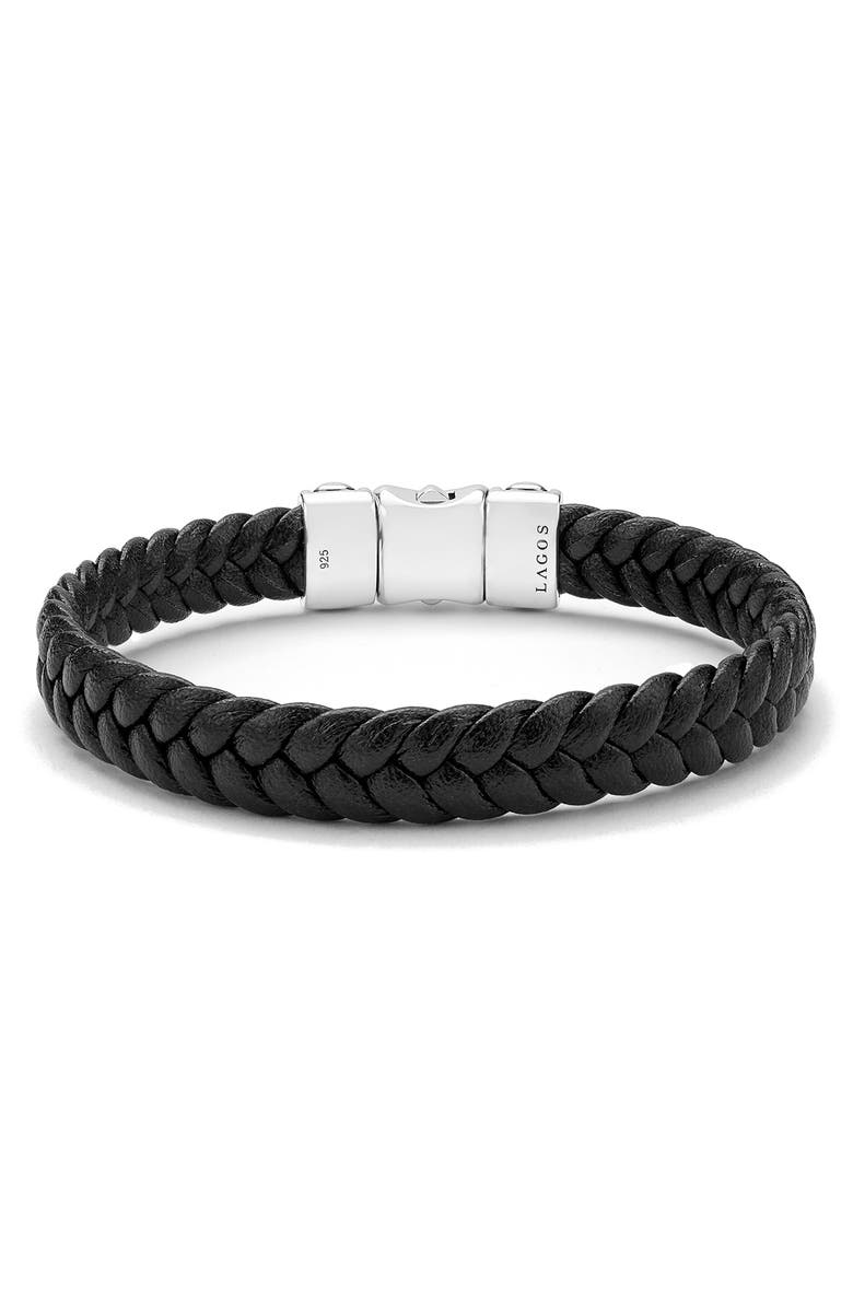 LAGOS Men's Anthem Leather Bracelet, Main, color, Silver