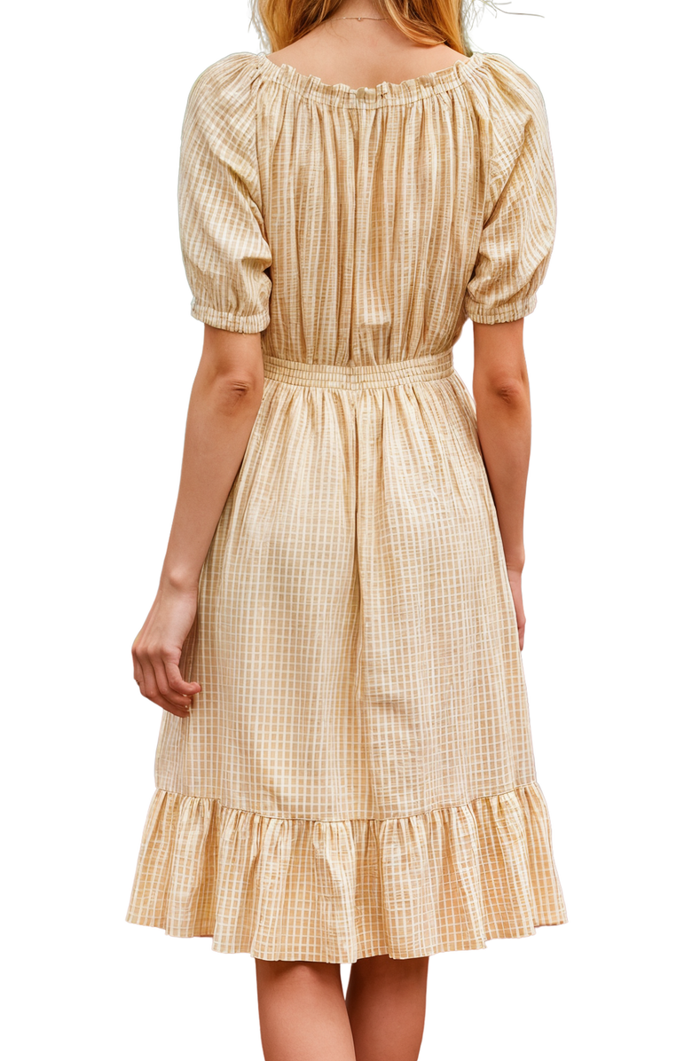 Knit and Lounge Striped Smocked Tiered Midi Dress with Puff Sleeves, Alternate, color, 