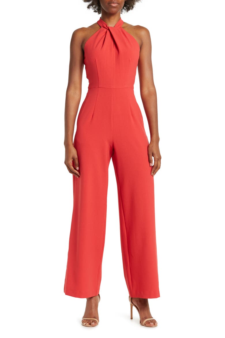 Halter Neck Wide Leg Jumpsuit, Main, color, FIRE