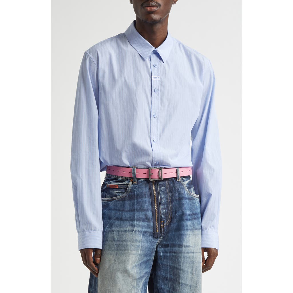 Martine Rose Classic Logo Stripe Button-Up Shirt in Blue-White Stripe  product