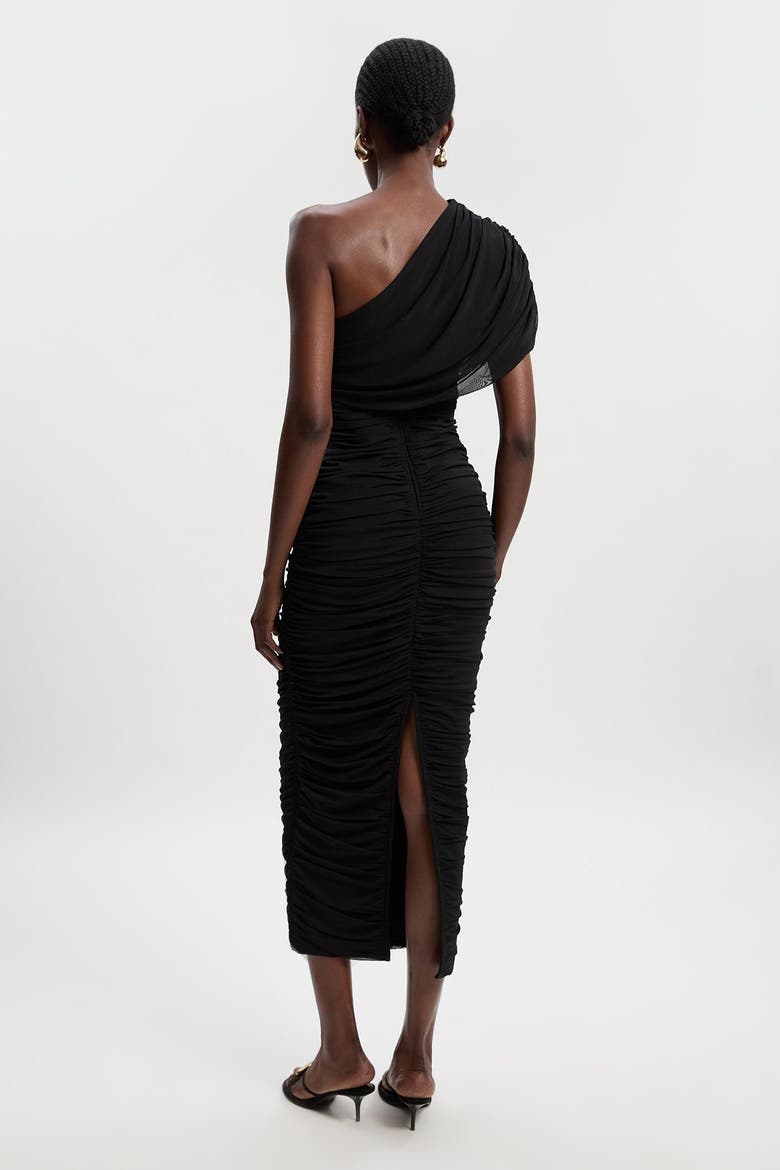 Mesh Asymmetric Neck Knit Maxi Dress, Alternate, color, Black