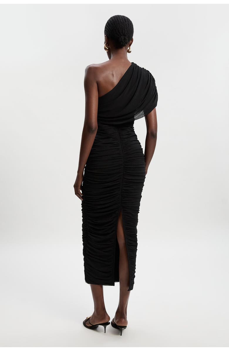 Karen Millen Mesh Asymmetric Neck Knit Maxi Dress, Alternate, color, Black