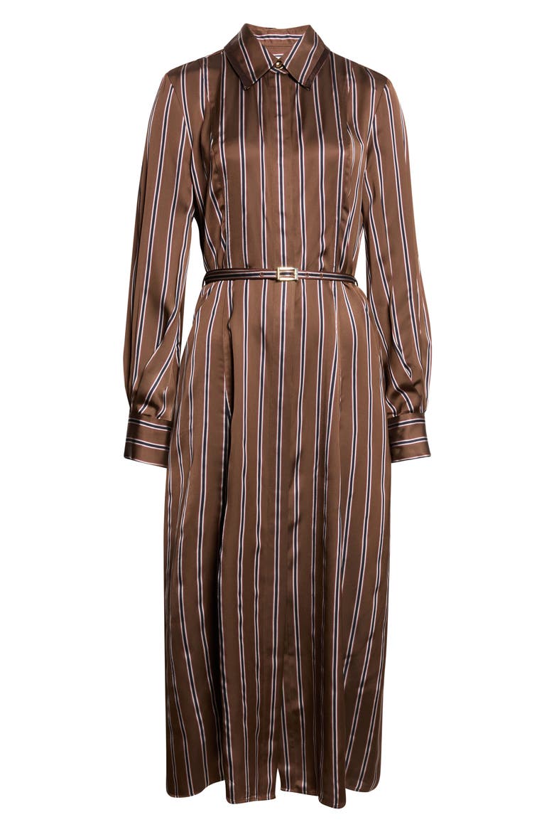 Stripe Long Sleeve Satin Midi Shirtdress, Alternate, color, BROWN MULTI