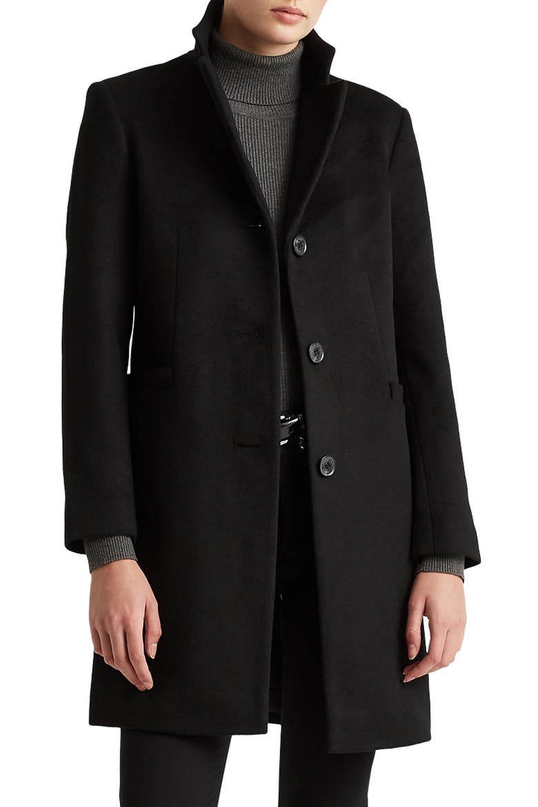 Reefer Wool Blend Coat, Main, color, BLACK