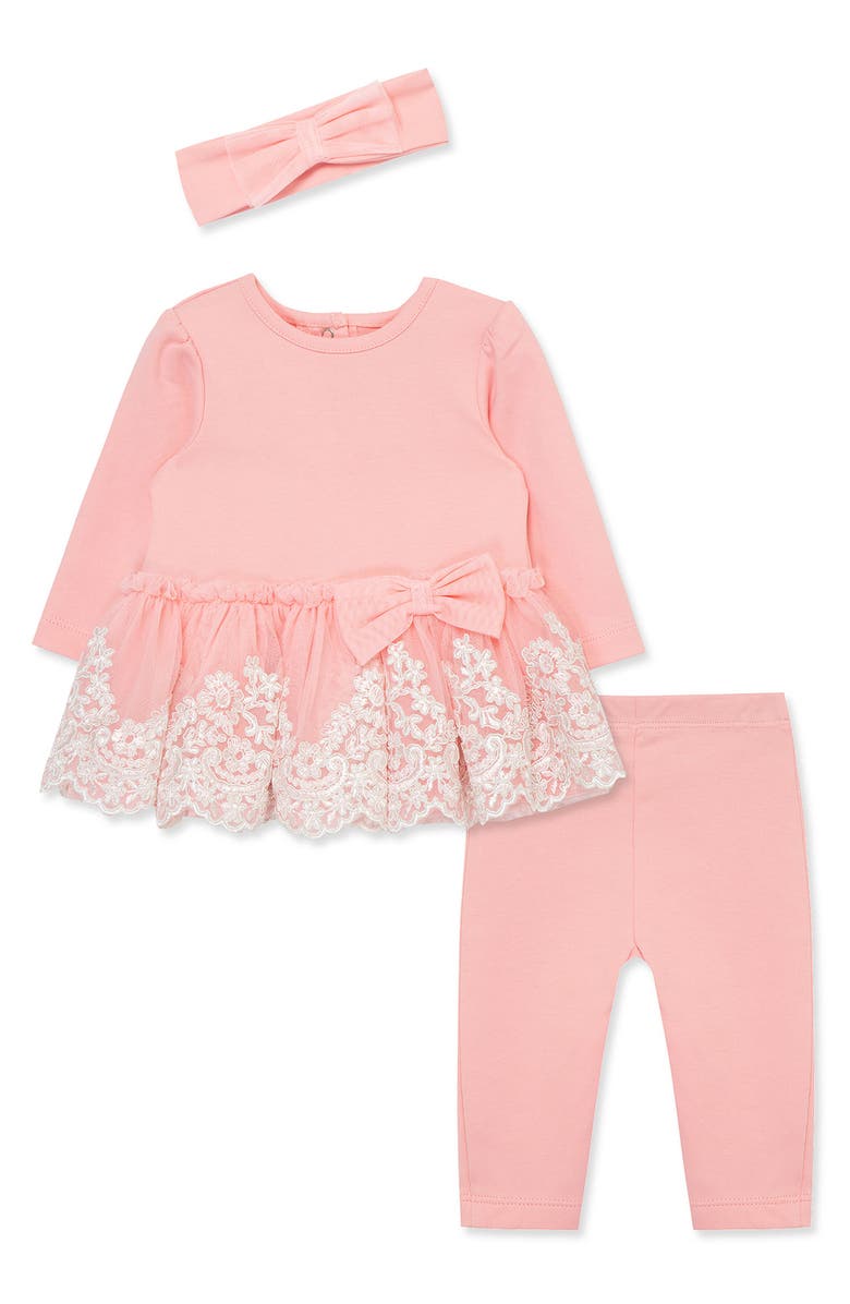Little Me Embroidered Tulle Tunic, Leggings & Headband Set, Main, color, Pink