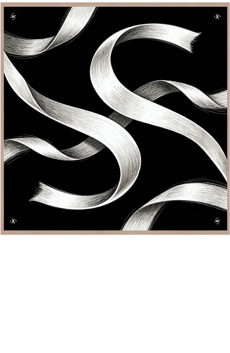 SILKSILKY Pure Silk White Ribbon Square Scarf, Main, color, Black