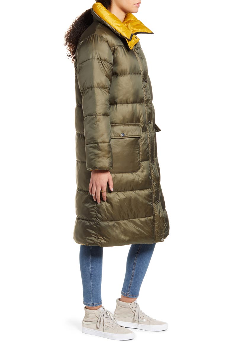 Reversible Long Puffer Coat, Alternate, color, OLIVE ITALY