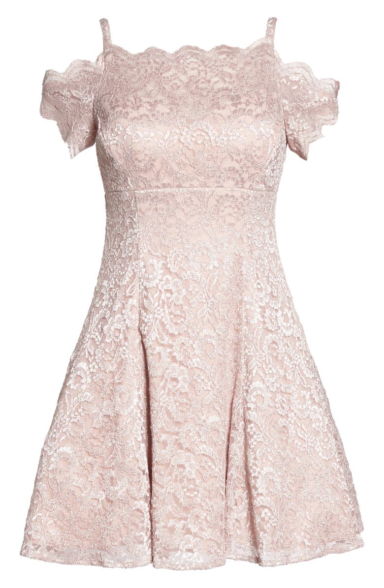 Morgan & Co. Cold Shoulder Lace Cocktail Dress, Alternate, color, 