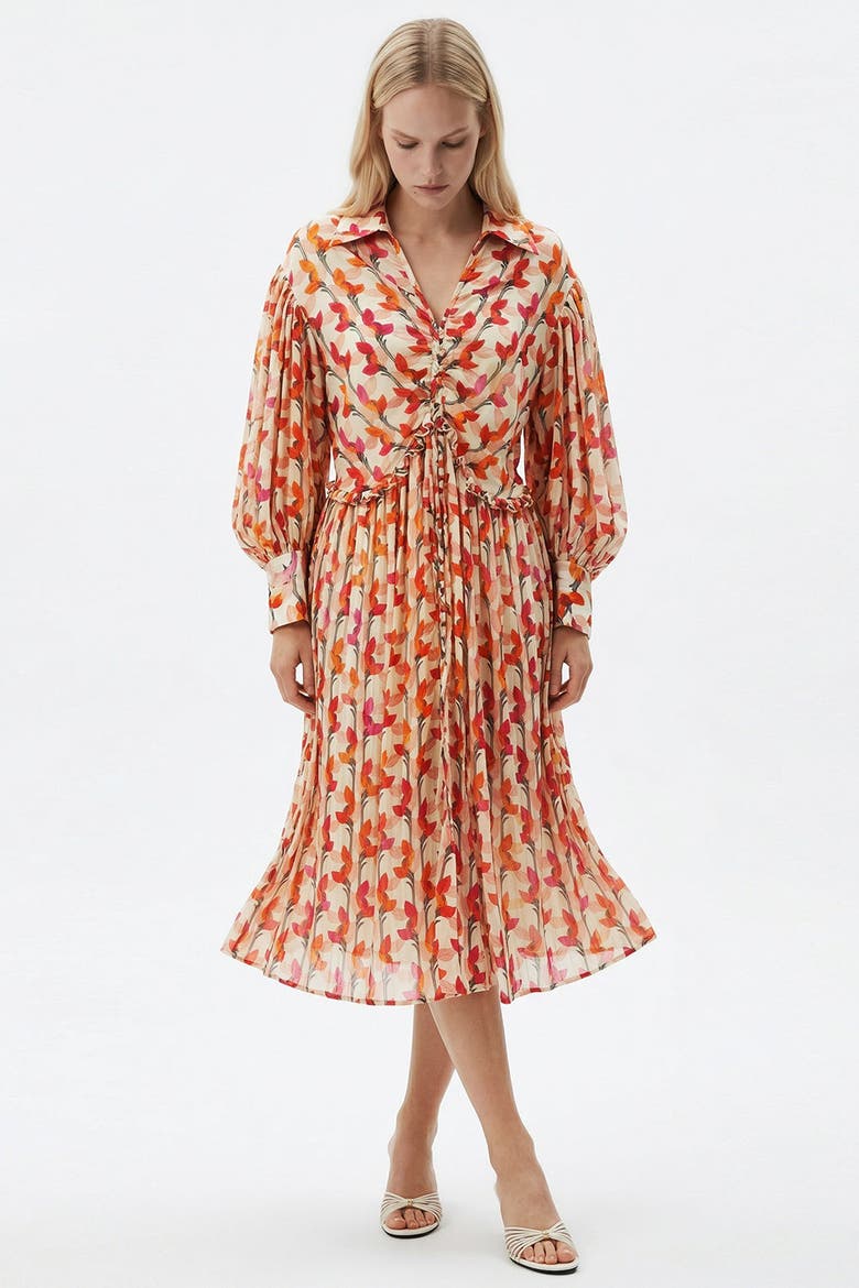 Long Sleeve Patterned Midi Shirt Dress, Alternate, color, MULTICOLOR