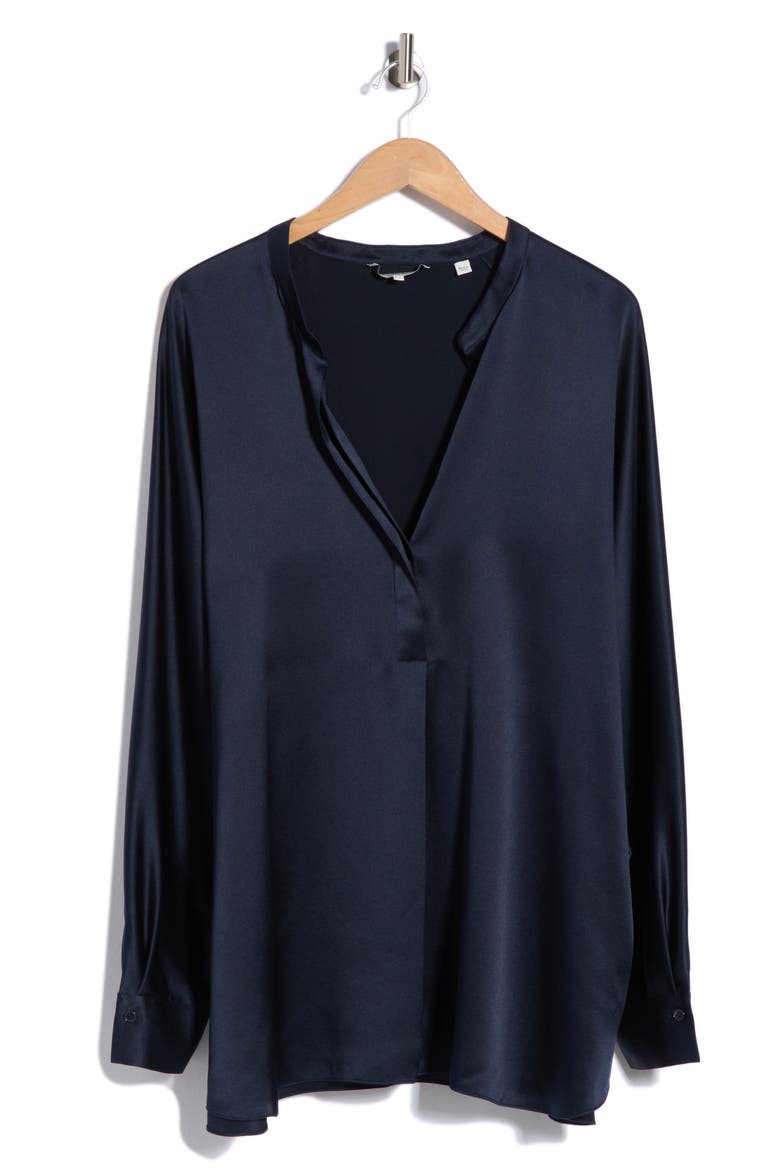 Band Collar Silk Blouse, Main, color, COASTAL