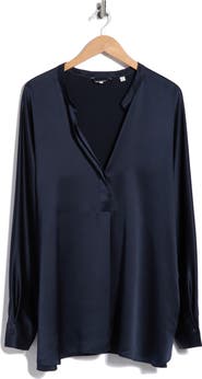 Vince Band Collar Silk Blouse
