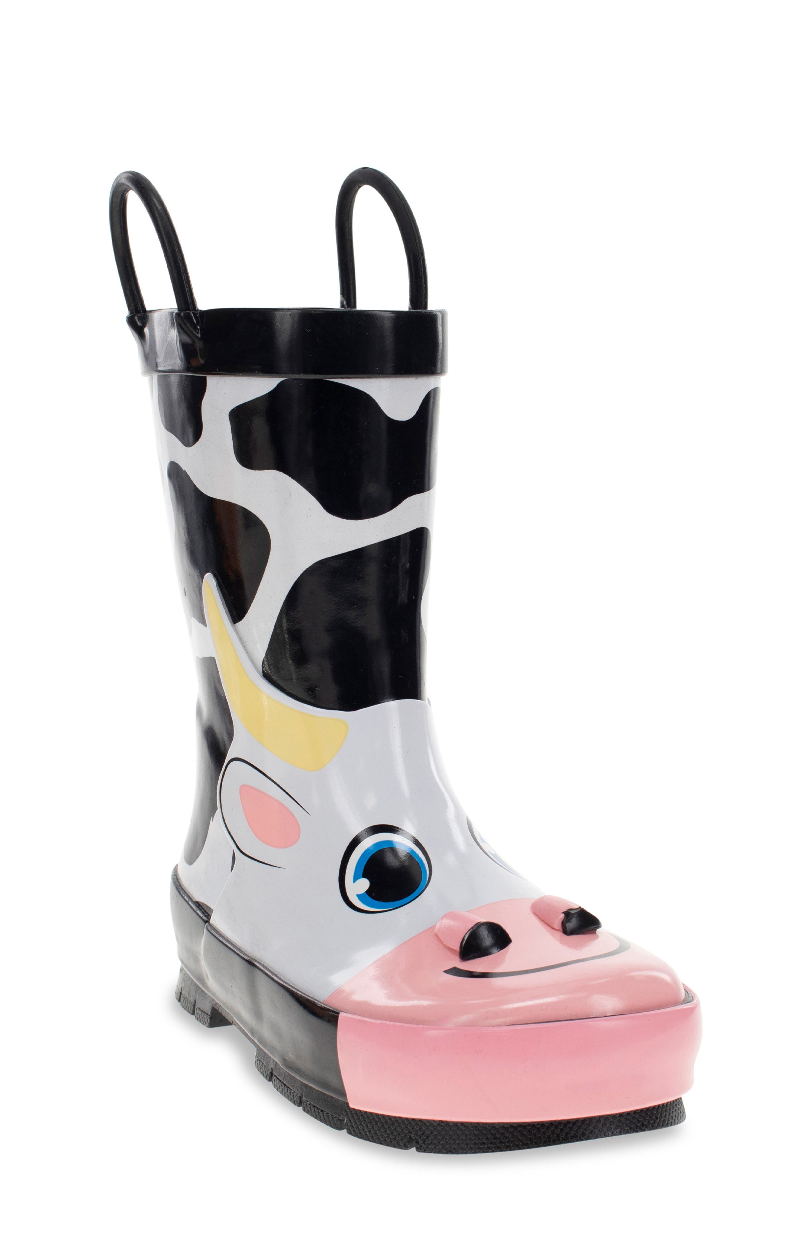 Western Chief Kids' Colbie Cow Waterproof Rain Boot, Main, color, Black